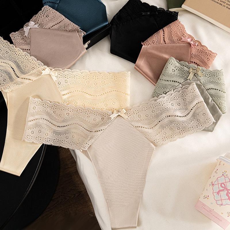 7 Piece Women's Lace thongs Low Rise Panty Set, Cotton Women's Underwear, Sexy No Show Soft Seamless Bikini Women's Underwear, Breathable Casual Daily Use Womenswear Everyday Elegance Lingerie Fits