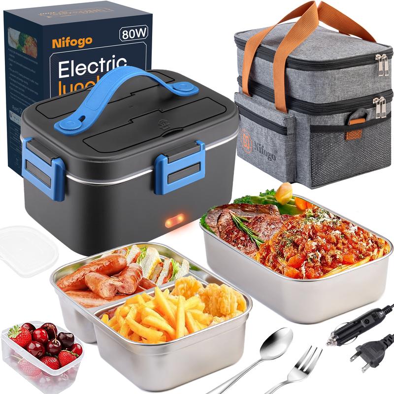 Electric Lunch Box Food Heater for Adults, Heated Lunch Box 12V/24V/110V Portable Food Warmer for Car/Truck/Office 1.8L Removab，dealsforyoudaysle Stainless Steel Container with Fork Spoon and Bag,dealsforyoudays