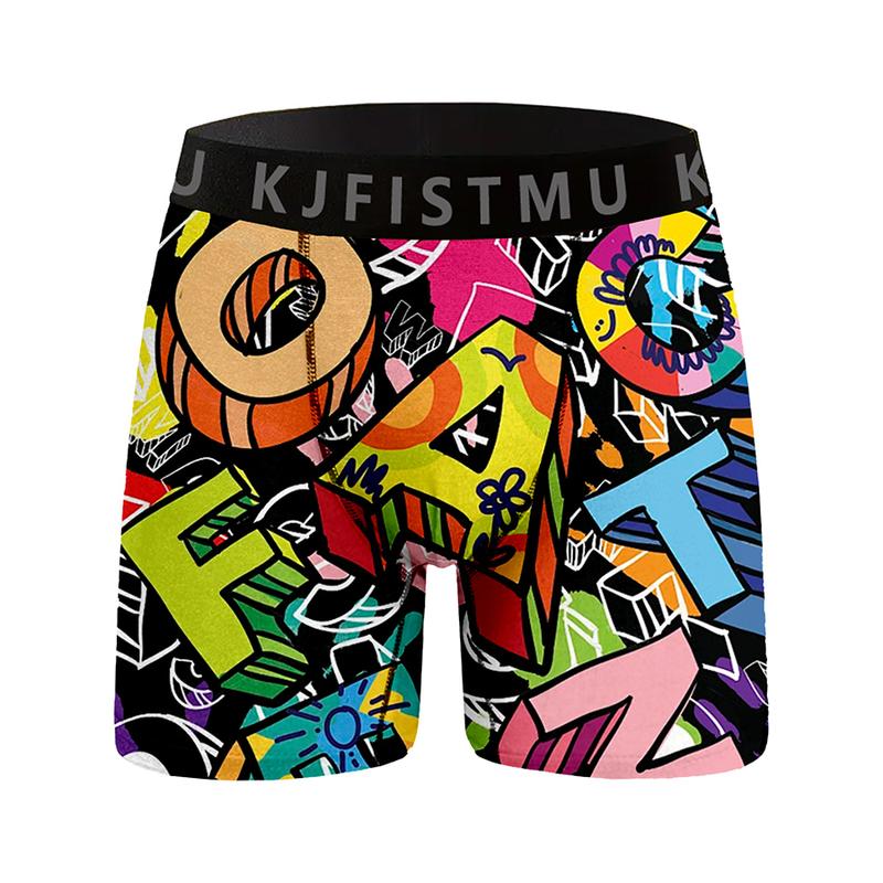 4 Pack Men's Underwear Print Holiday Cartoon Print Knitted Soft High Quality Stretchy Fashion Underwear Comfortable Breathable Unique Gift Idea - KJFISTMU Menswear Boxer Shorts Big Brief