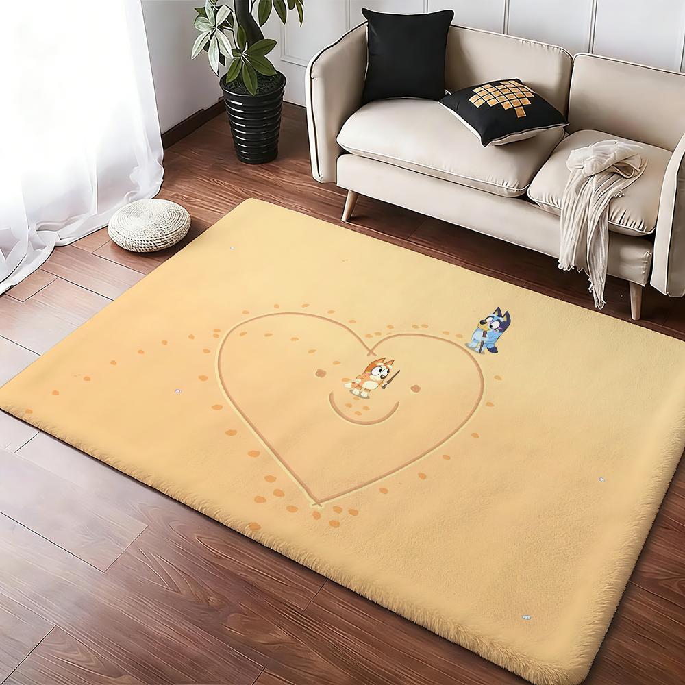 Kwaii Anime B-Bluey Floor Mat Flannel Rugs Soft Warmth Floor Mat Thickened Non-Slip for Room Home Decor Door Mat Strong Water Absorption Upgraded Anti-Slip Backing Easy to Clean