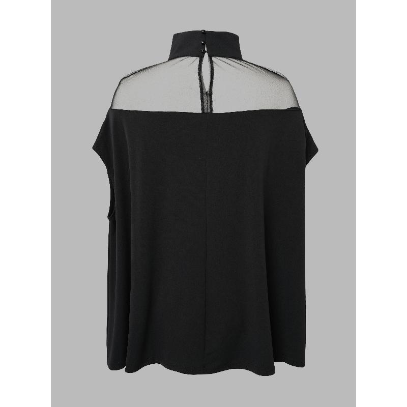UOOZEE Women's Batwing Sleeves See-Through High-Neck Blouse – Minimalist, Casual Comfort for Everyday Wear casual long sleeve knit top The size is too big, it is recommended to order a smaller size Fit Shirts Black Womenswear Basic Check Turtleneck Loose