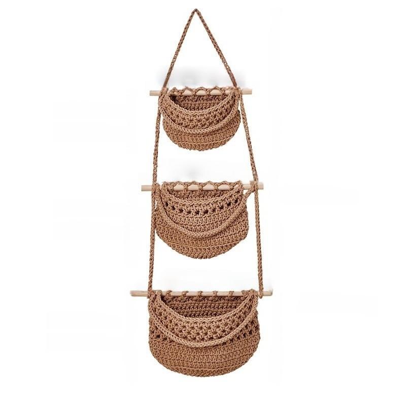 New Unique Three-Layer Fruit Basket, Detachable Wall-Mounted Fruit Net, Simple Nordic Style Woven Bag, Vegetable and Fruit Basket