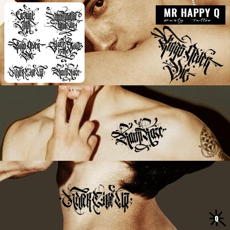 One temporary tattoo sticker, eye-catching cursive lettering tattoo sticker - street graffiti style "KINGS NEVER DIE" and other lettering designs, cool and casual temporary tattoo stickers for men and women on hands, neck and head, street clothing accesso