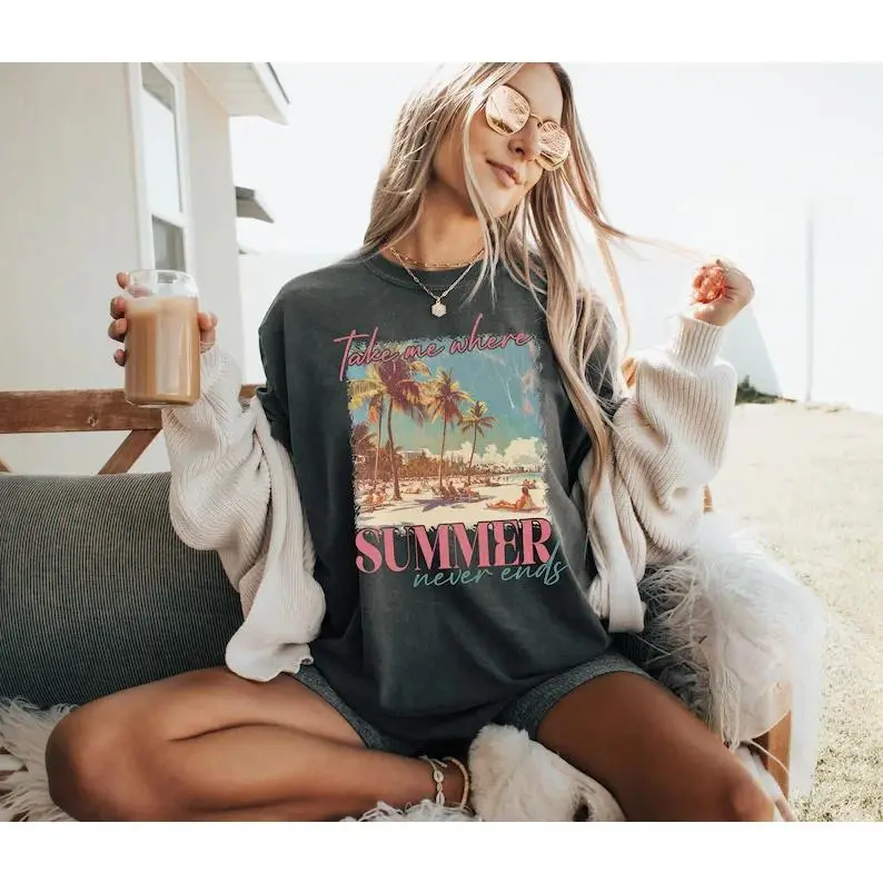 Oversized Tshirt Women - Vintage Graphic Print Relaxed Unisex Sports Top, Summer Beach Vacation Florida Ocean Tee, Gift for Her, Cold Wash
