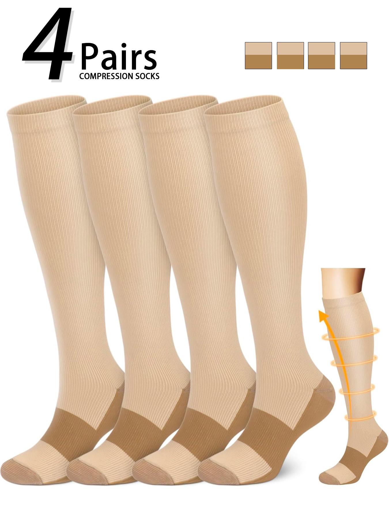 4 pairs of men's and women's compression socks 15-20 mmHg wide calf men's and women's booster socks for circulation, running, nurses, pregnant women Support for blood circulation, Athletic Running Socks