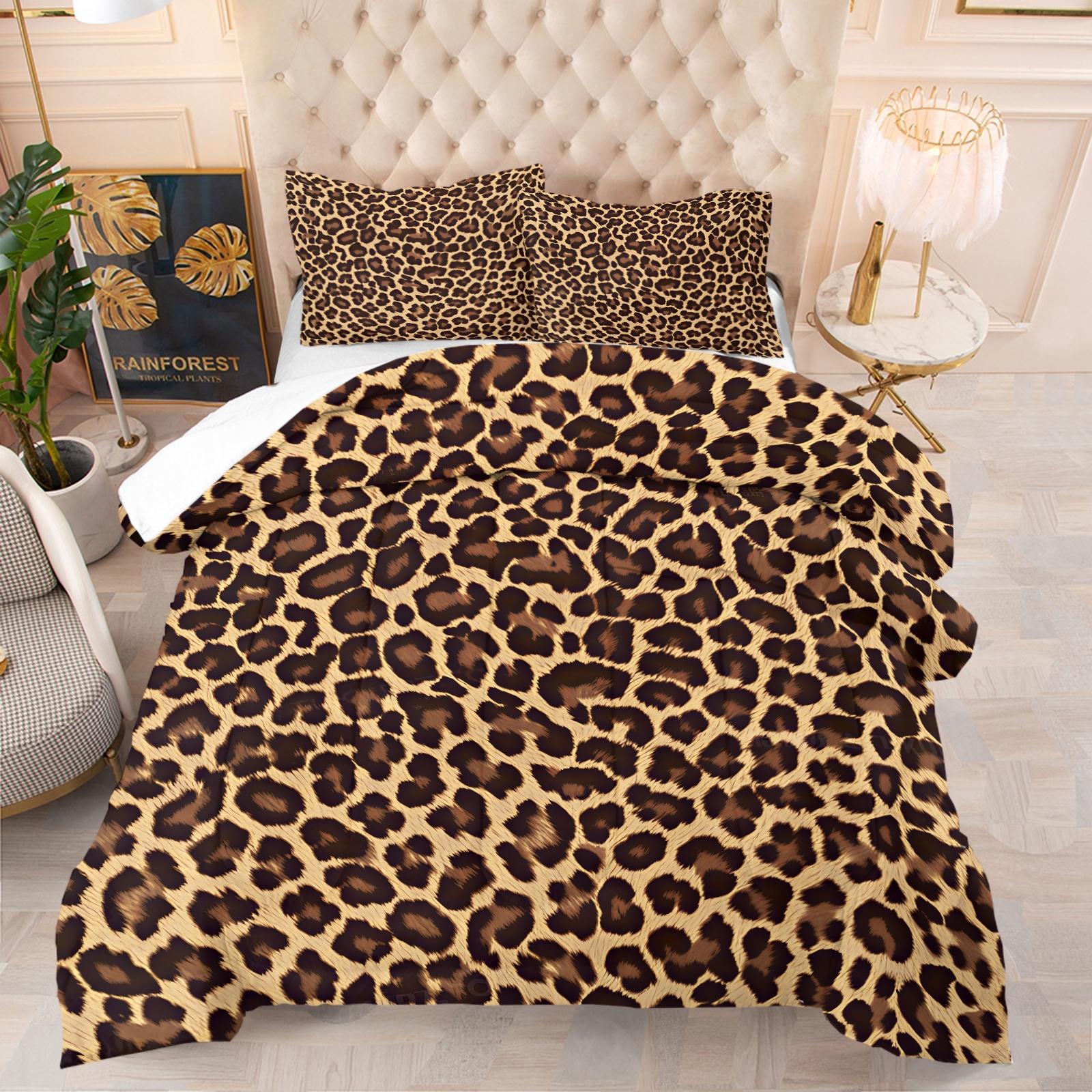 2/3 Pcs Classic Leopard Print Comforter Set (with Filling, without Pillow Insert), All-Season Machine Washable Pet Hair Resistant Bedding, Portable Decor For RV, Dorm And Travel