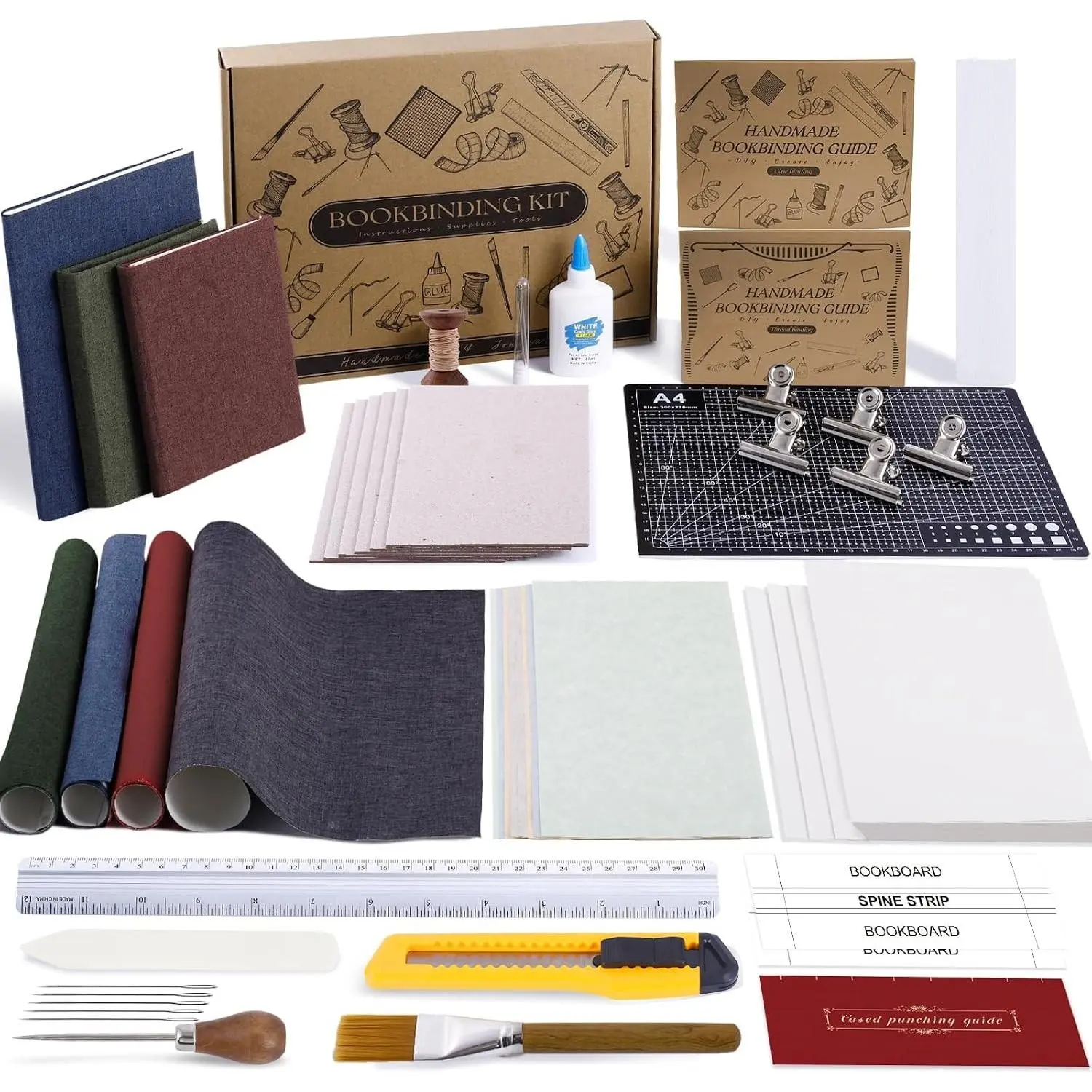 145Pcs Book Binding Kits for Beginners,Complete Bookbinding Kit Tools Materials with Instructions and Video Tutorials,Bookbinding Supplies Book Making Kit with A5 Paper Awl for DIY Crafts