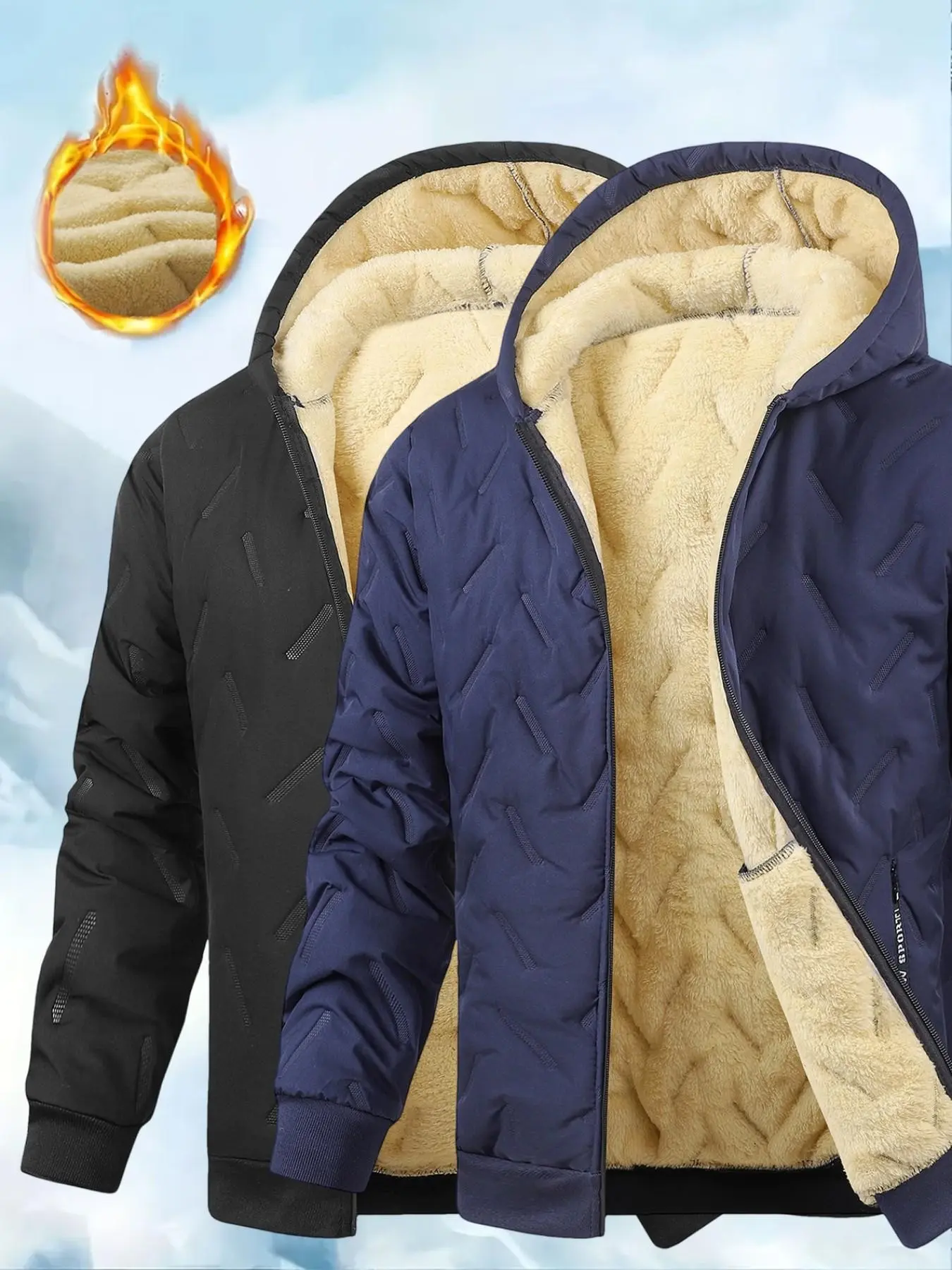 Men's Winter Fleece Lined Thick Jacket, Hooded Windproof Waterproof Design, Fashion Warm Coat for Fall and Winter, Comfortable Men's Clothing