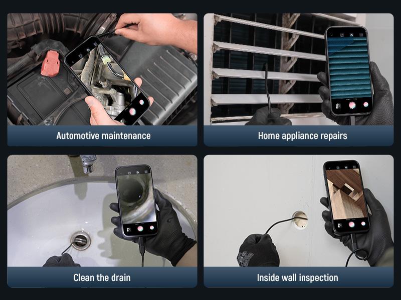 KAIWEETS Endoscope Borescope Camera with 8 Adjustable LED Lights, Car Inspection Camera, IP67 waterproof Multifunctional Inspection Tool for Car Repair, Home Appliance Inspection, Pipeline Maintenance