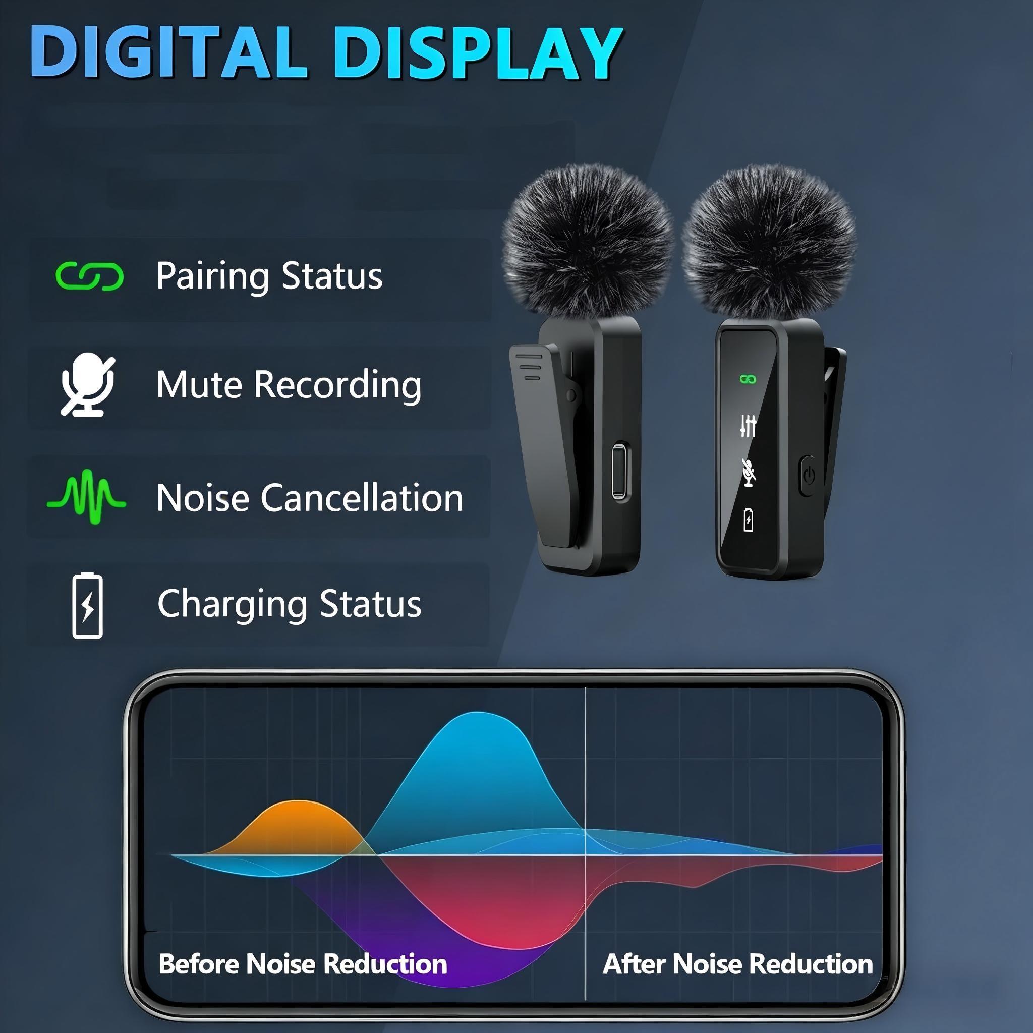 Wireless Microphone, Professional Wireless Microphone for iPhone & Android Phone, Lapel Mic for Video Recording, Teaching, Interviews, Podcast