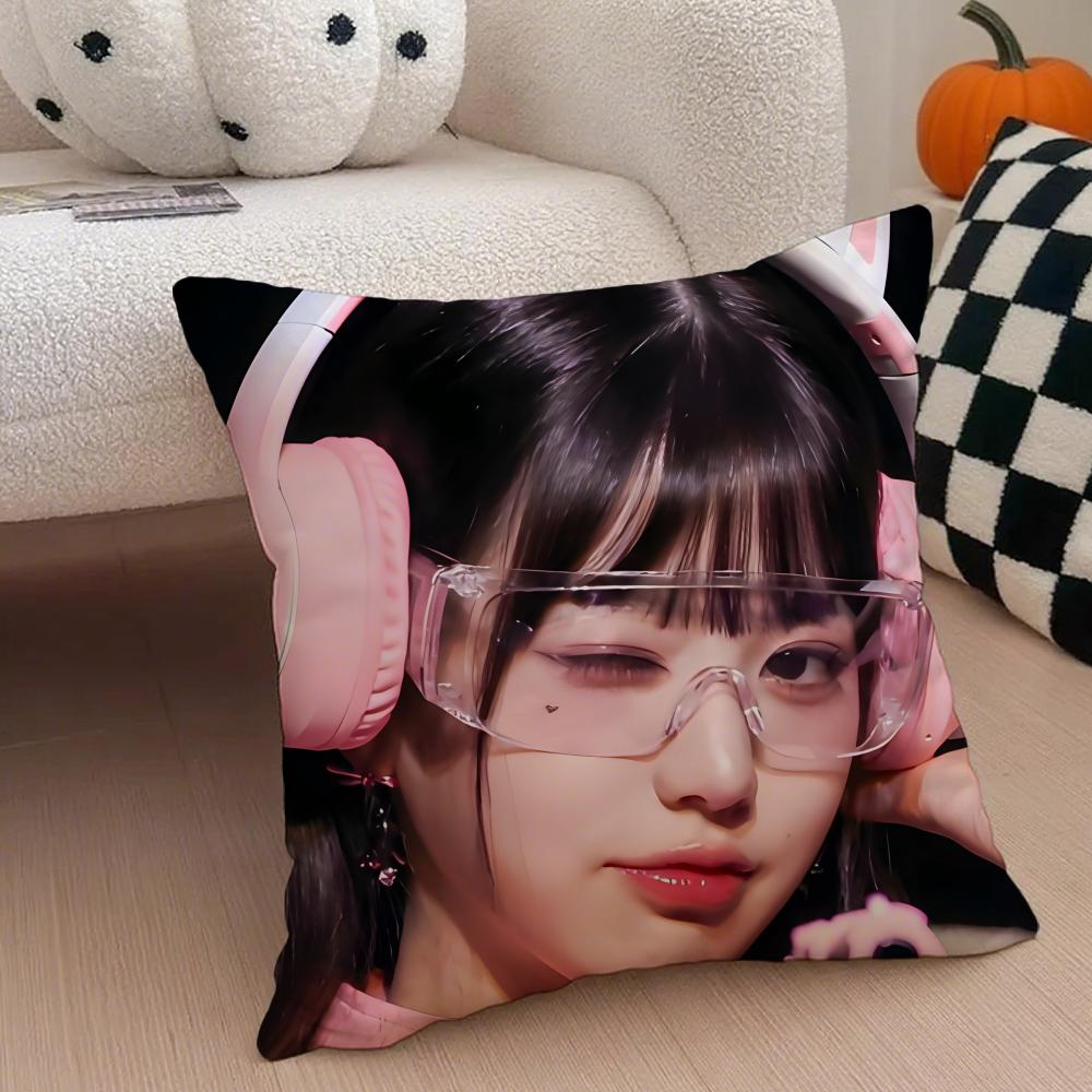 Korea kpop singer idol Jang Wonyoung Pillow Case Anti-dustmite Pillowcase Sofa Cushion Cover with Invisible Zipper Silky Short Plush Polyester Microfiber Fabric White Available in Different Sizes for Home Bed Use