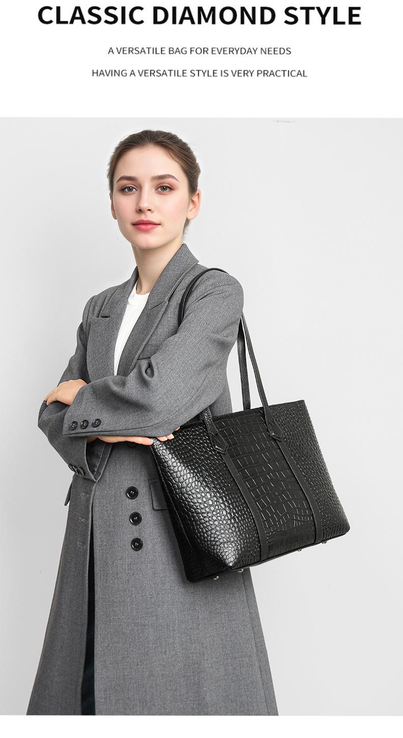 Cross-border leather alligator pattern Cowhide Bag large-capacity women's new versatile casual shoulder bag premium daily commuter tote bag 2026