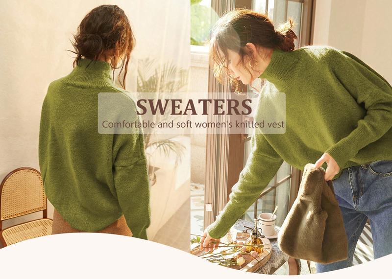 Autumn Winter Women's Knit Sweater High Neck Loose Casual French Style Elegant Simple Solid Color Pullover Long Sleeve Top Autumn Winter Women's Knit Sweater High Neck Loose Casual French Style Elegant Simple Solid Color Pullover Long Sleeve Top