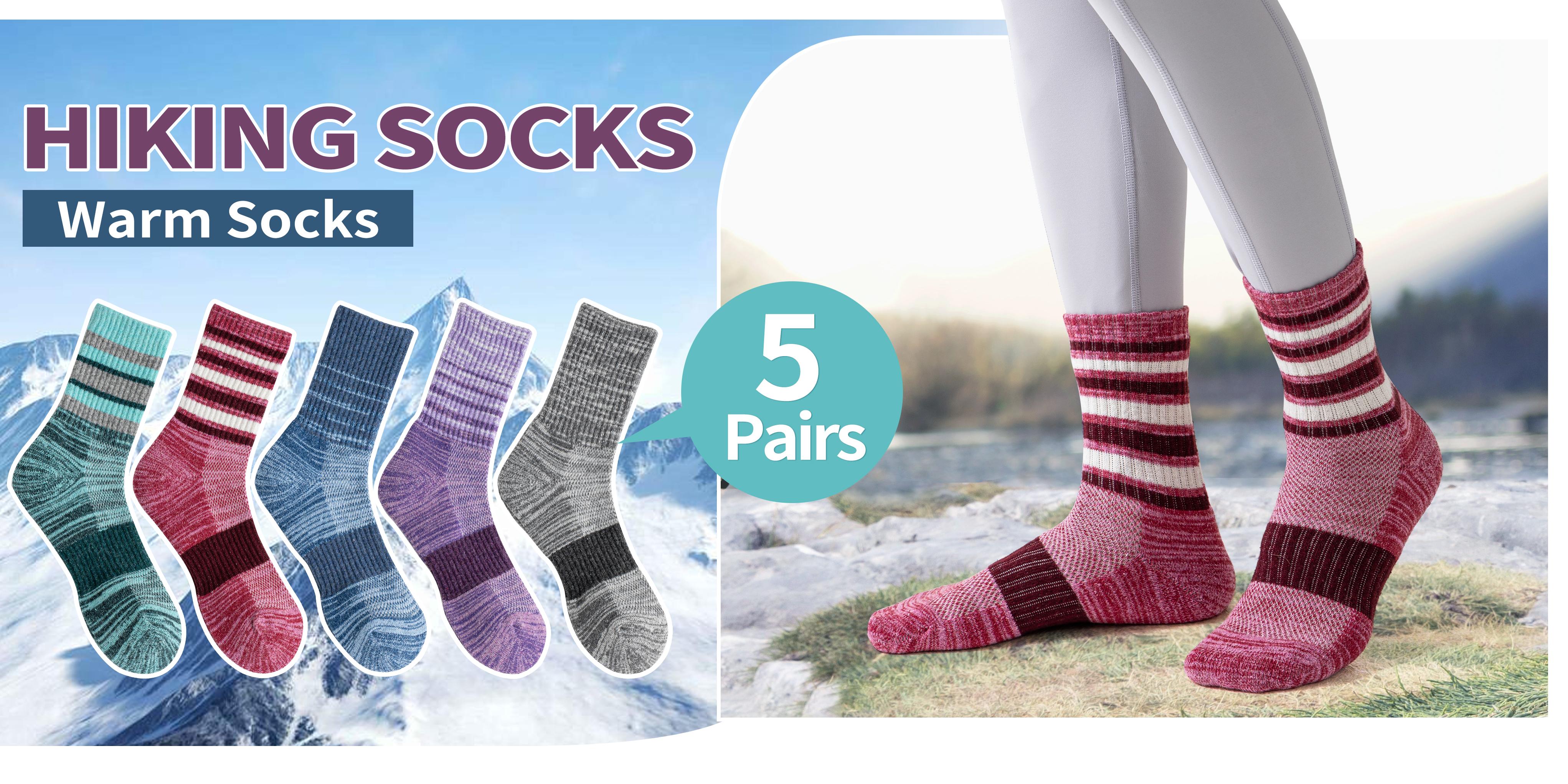 5 Pairs Merino Wool Hiking Socks For Women & Man Compression Support Sweat Absorbing Breathable Thick Cushion Work Socks Festival Gift Socks Striped Menswear