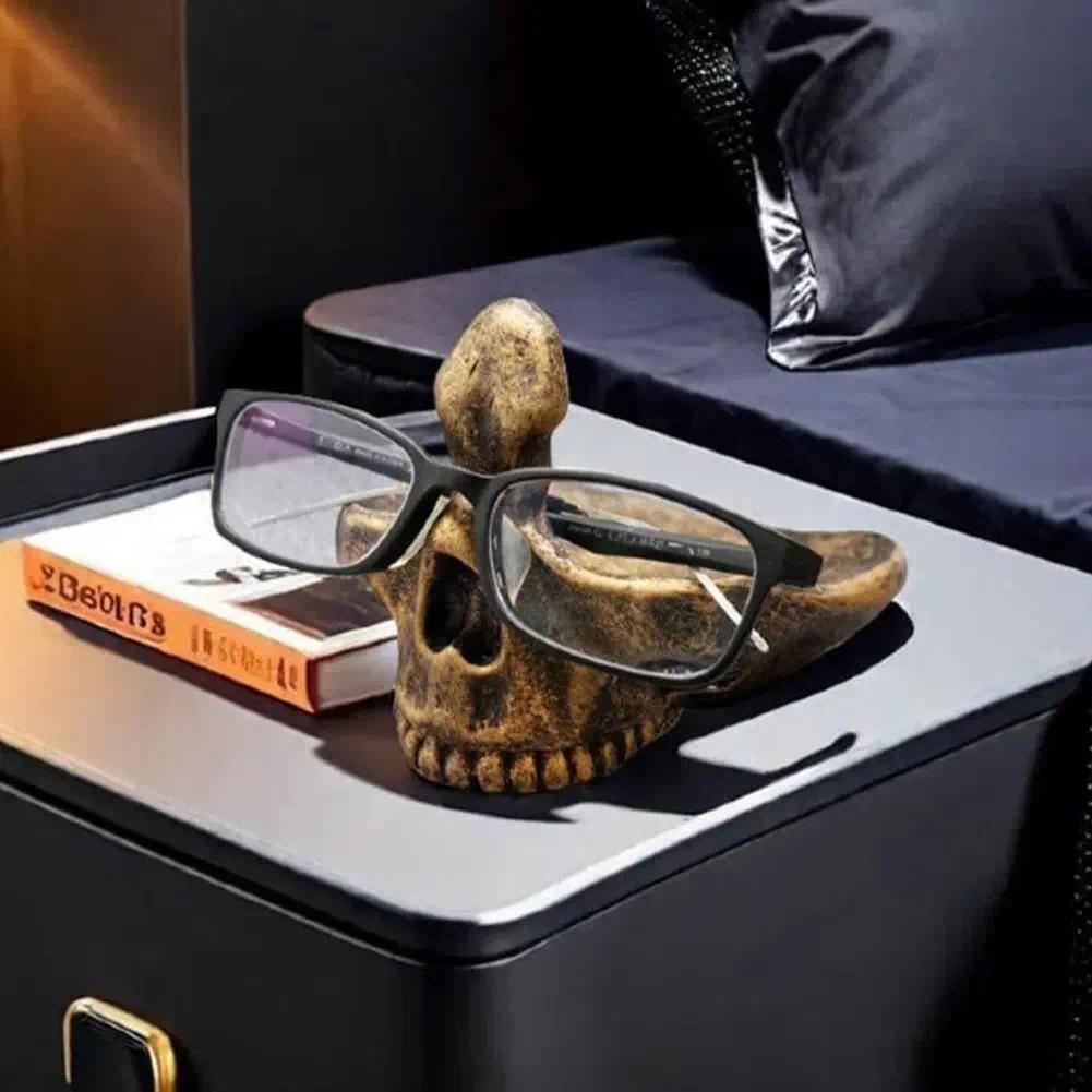 Gothic Skull Glasses Holder with Storage Tray - Novelty Eyeglasses & Sunglasses Display Stand - Desktop Organizer for Home & Office - Decorative Catch-All Tray for Nightstand, Entryway - Creative Gift Idea for Birthday & Christmas - Halloween Decoration