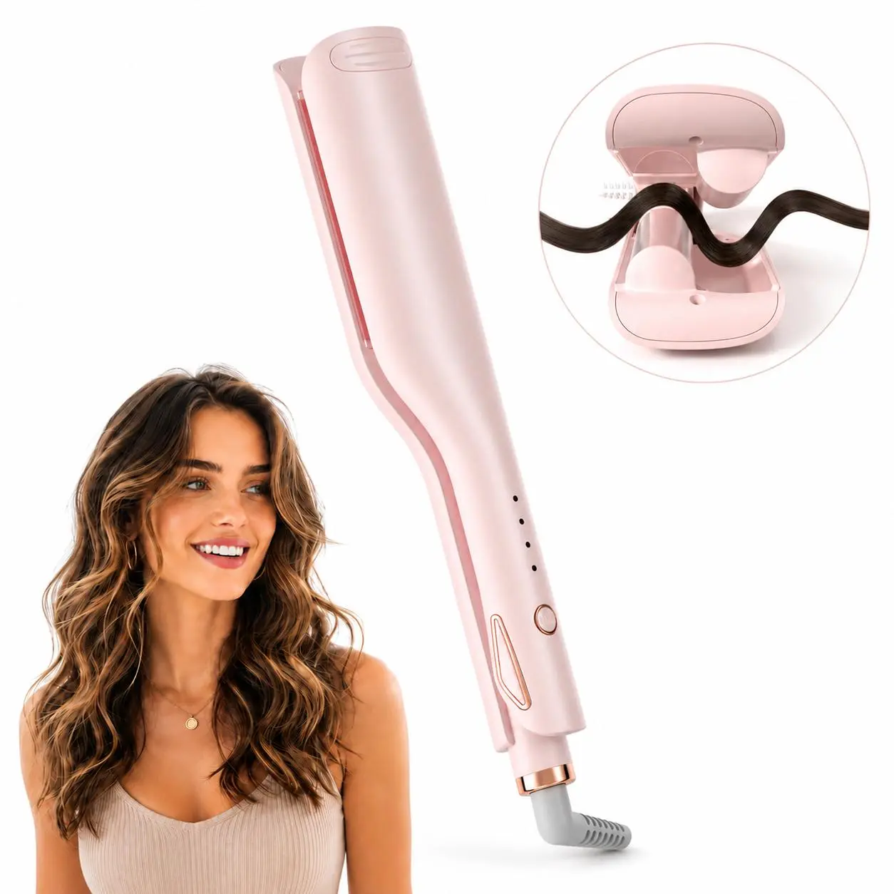 Women's 25mm Ceramic Fluffy Hair Crimper Waver - Ionic Dual Heating Crimper for Hair, 100-240V Travel-Friendly Pink Styler with Adjustable Heat, Daily Use Gift