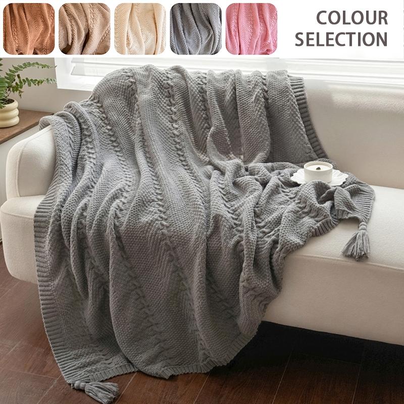 Soft Knitted Throw Blanket with Tassels – Cozy Decorative Blanket for Couch, Sofa & Bed