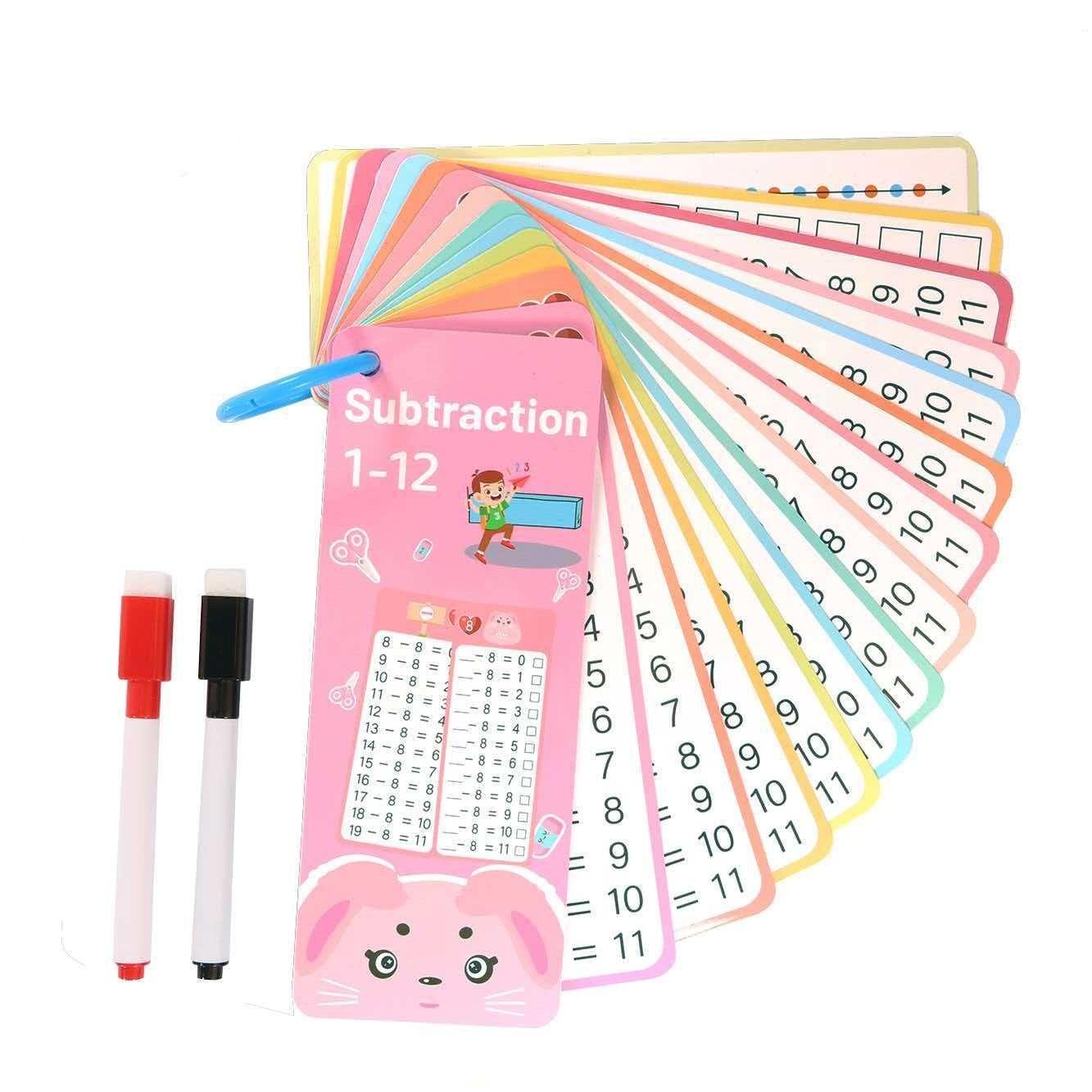 Cross-Border Flashcards 15 Math Subtraction Number Cards Erasable Reusable Learning Cards Educational Toy Set with Two Pens and One Ring