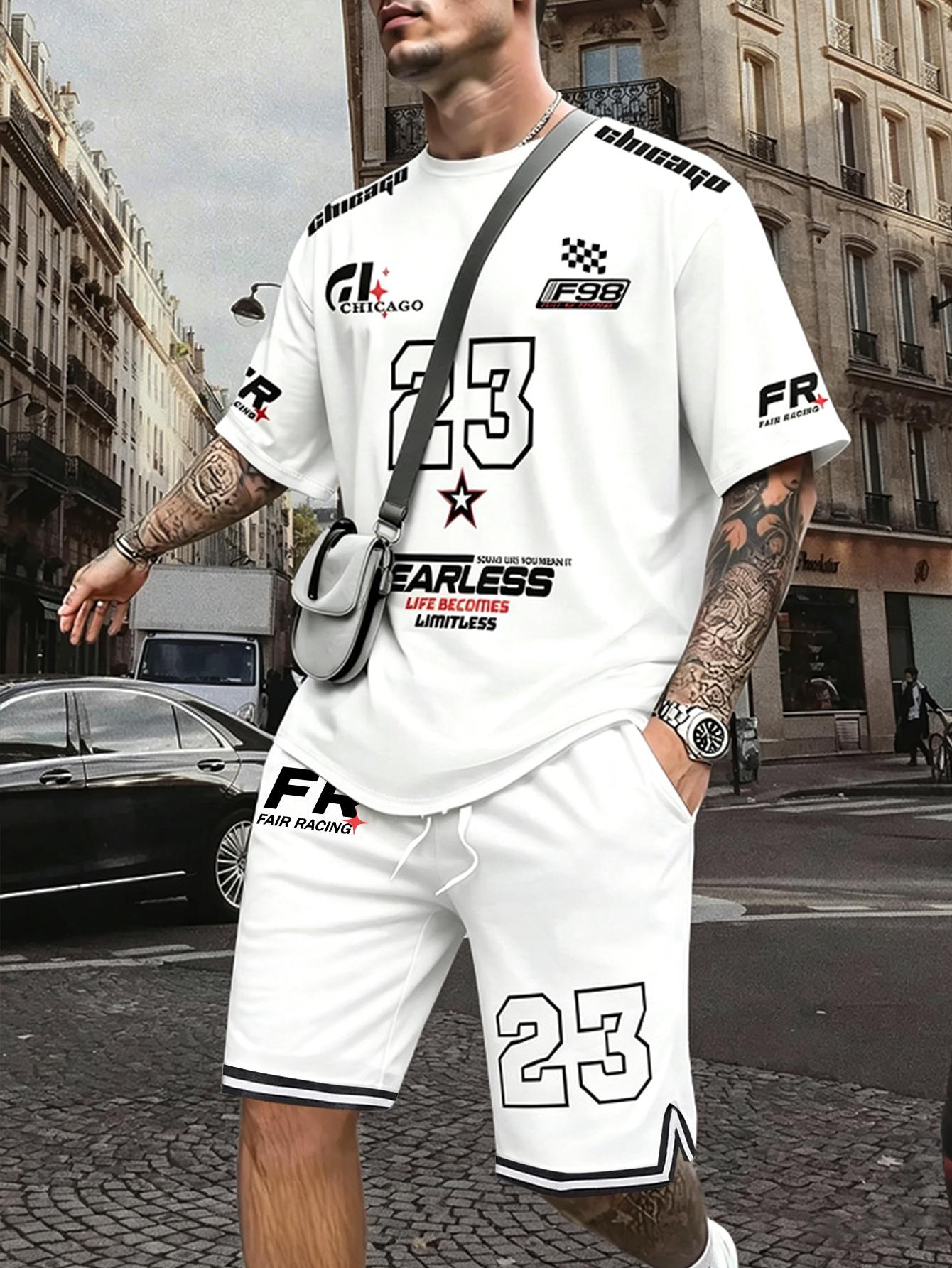 Two-Piece Set Men's Letter Print Short Sleeve T-shirt & Track Shorts Set, Regular Fit Casual Round Neck Tee & Shorts, Men's Summer Clothes Two-Piece Set Men's Letter Print Short Sleeve T-shirt & Track Shorts Set, Regular Fit Casual Round Neck Tee & Shorts, Men's Summer Clothes