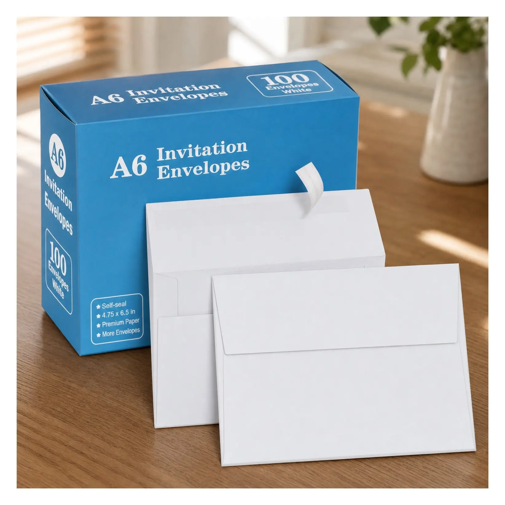 100 Pack A6 White Kraft Paper Envelopes Self Seal 6.5 x 4.75" for 4x6 Cards, Photos, Invitations, Weddings, Baby Shower, Birthday, Announcements, RSVPGift