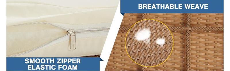 Patio Conversation Bistro Set, Outdoor All-Weather Wicker balcony Furniture with Tempered Glass Top Table Wide Ergonomic Armchairs, Seat Cushions for Porch, Backyard