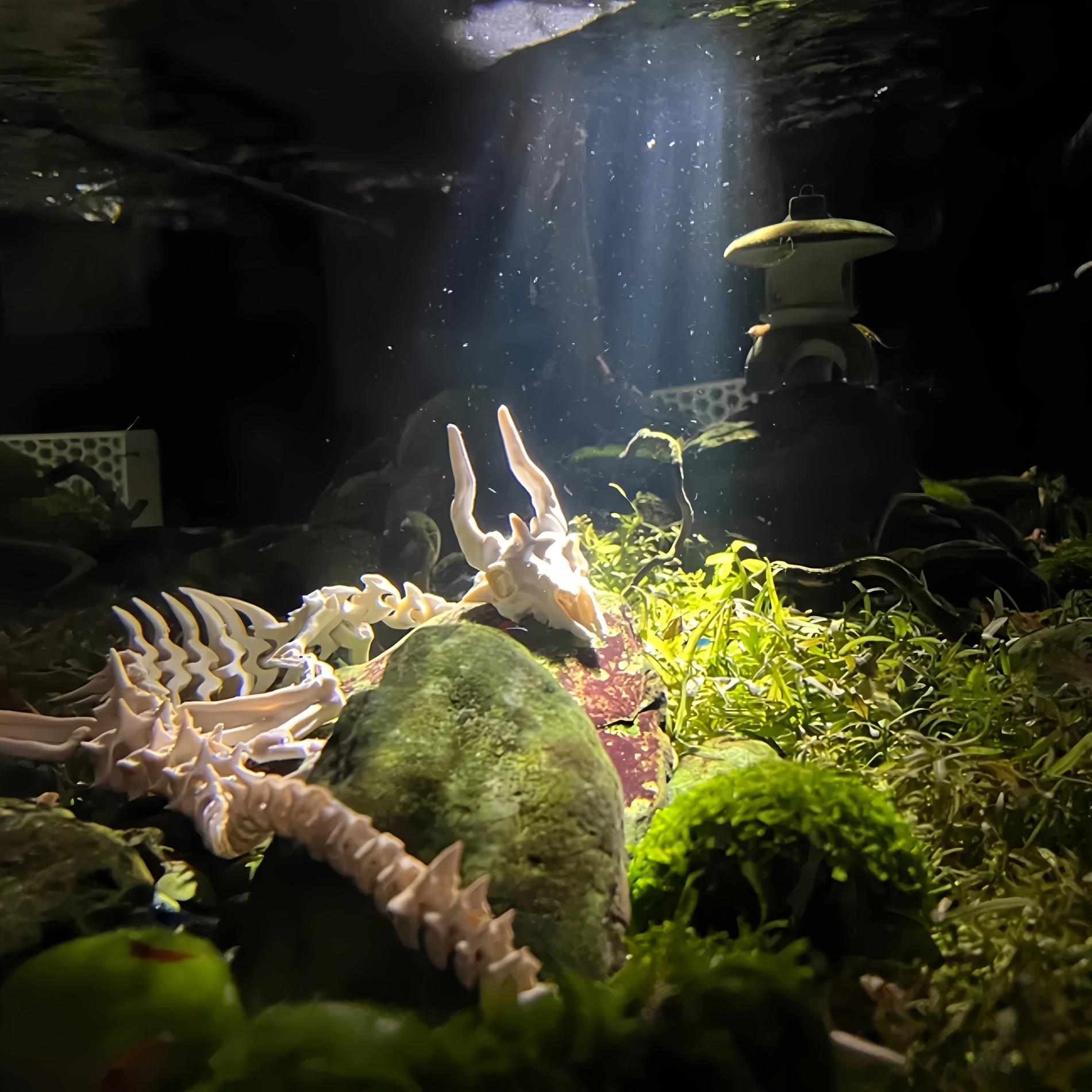 Dragon Skeleton Statue with Movable Joints - Black and White Plastic Sculpture, Suitable for Indoor/Outdoor Decoration, Aquarium Scenes, Halloween, Christmas, Thanksgiving - No Electricity Required, Halloween Decoration, Detailed Craftsmanship