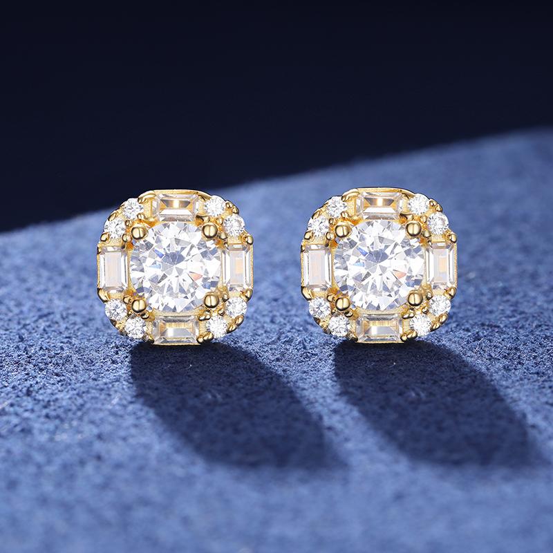 【#ES9250084 】Square Stud Earrings 925 Sterling Silver High Quality Women Wedding Jewelry Couple Ring Gift