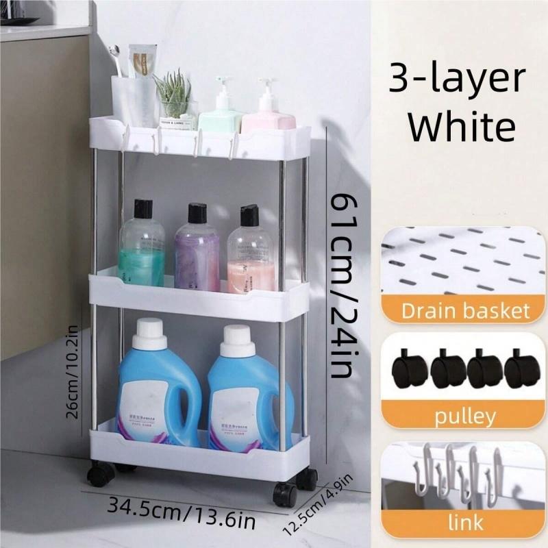Maximize Tight Space Slim 3-Tier Rolling Storage Cart Smooth Silent Wheels Sturdy Metal Poles Multi Scene Narrow Gap Organizer Bathroom Organizer Rack For Laundry Bathroom Kitchen