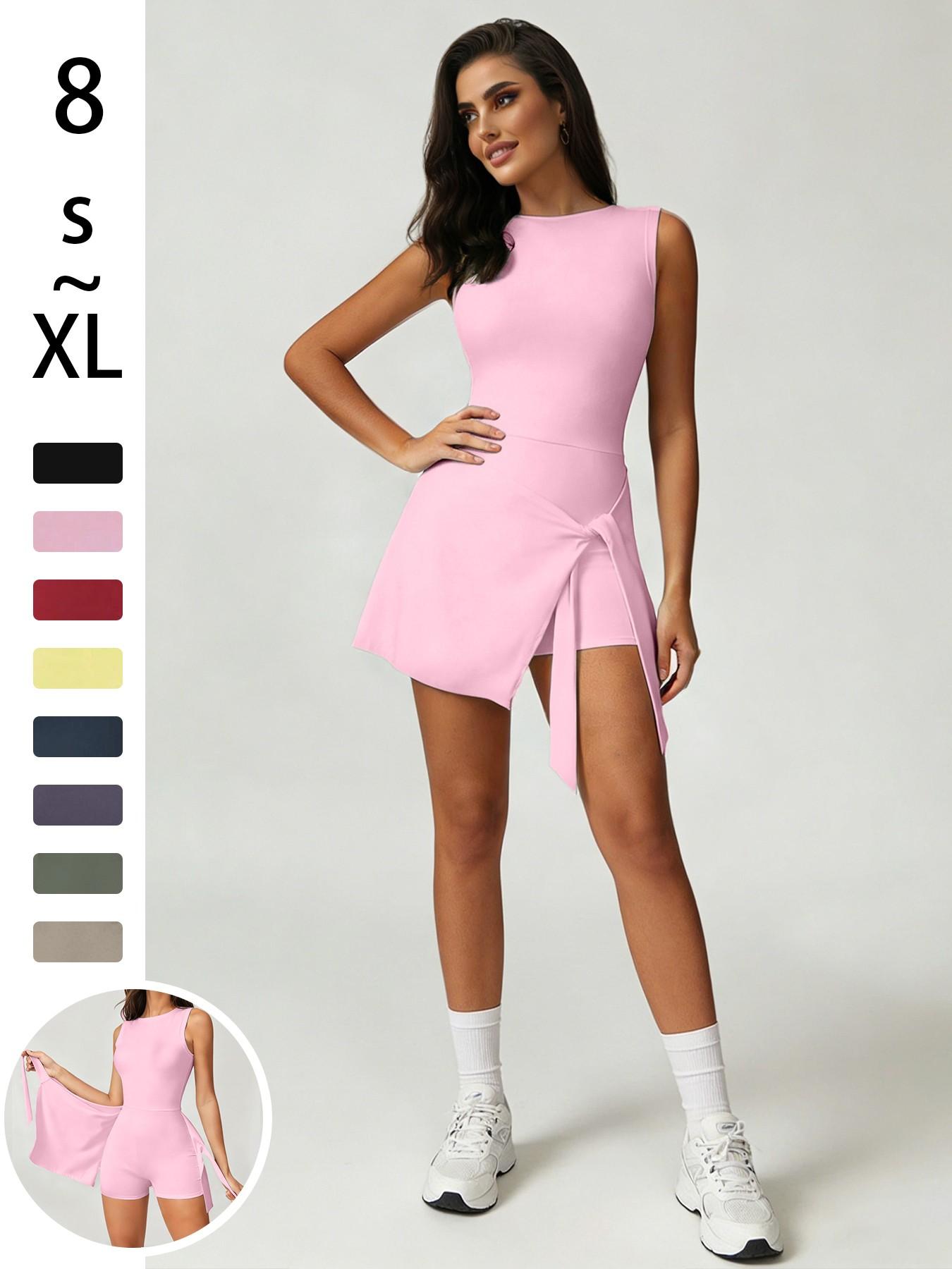 Women's Sporty Jumpsuit Dress Set, High Elasticity Yoga, Comfortable Fitted Fitness Commute Wear, All-Season Casual Outdoor Clothing, Sleeveless Athletic Dress, Sleeveless Sports Dress