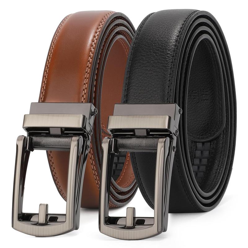 2-Pack Genuine Leather Ratchet Belts For Men Adjustable Belt Men's Dress Belt With Alloy Automatic Buckle 2-Pack Genuine Leather Ratchet Belts For Men Adjustable Belt Men's Dress Belt With Alloy Automatic Buckle