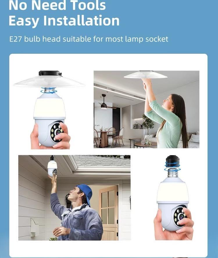 Light Bulb Security Camera with LED Flood Light 1080P, 2.4GHz Wireless WiFi Light Socket Security Cameras, 355° Pan/Tilt Smart Lightbulb Cam Human Motion Detection Alarm Colour Night Vision Works with Alexa