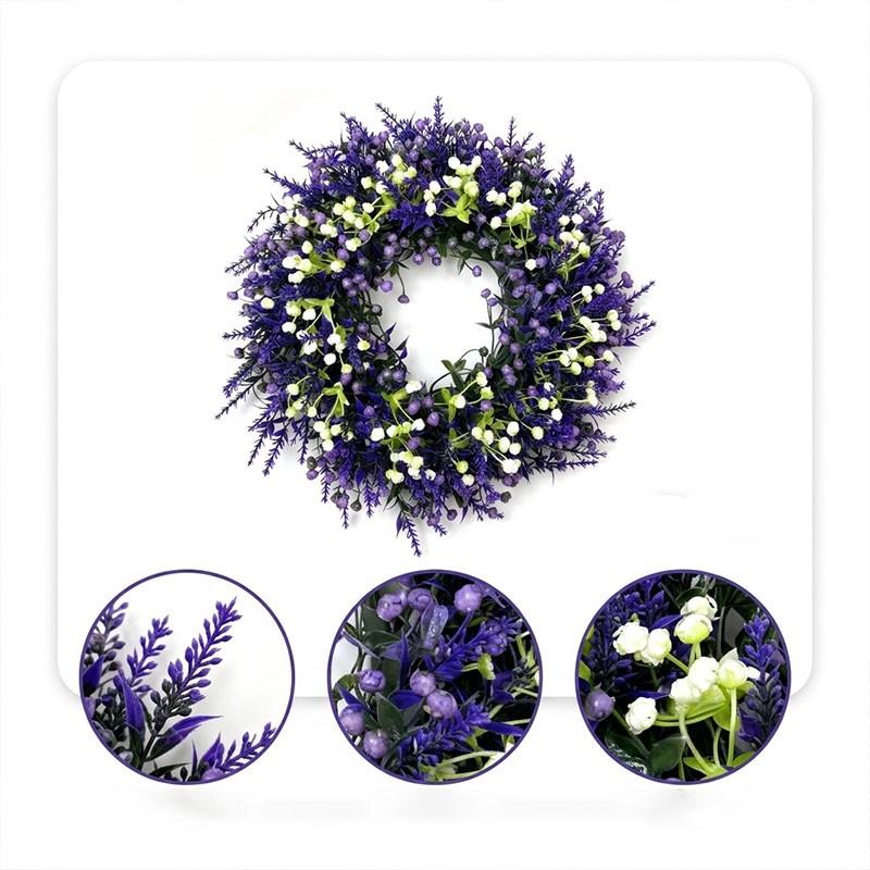 Lavender Starburst Artificial Flower Wreath Floral Hanging Decor, Decorative Flowers, Front Door Decoration, Home Wedding Outdoor Event Decor, Battery-Free, Elegant Design