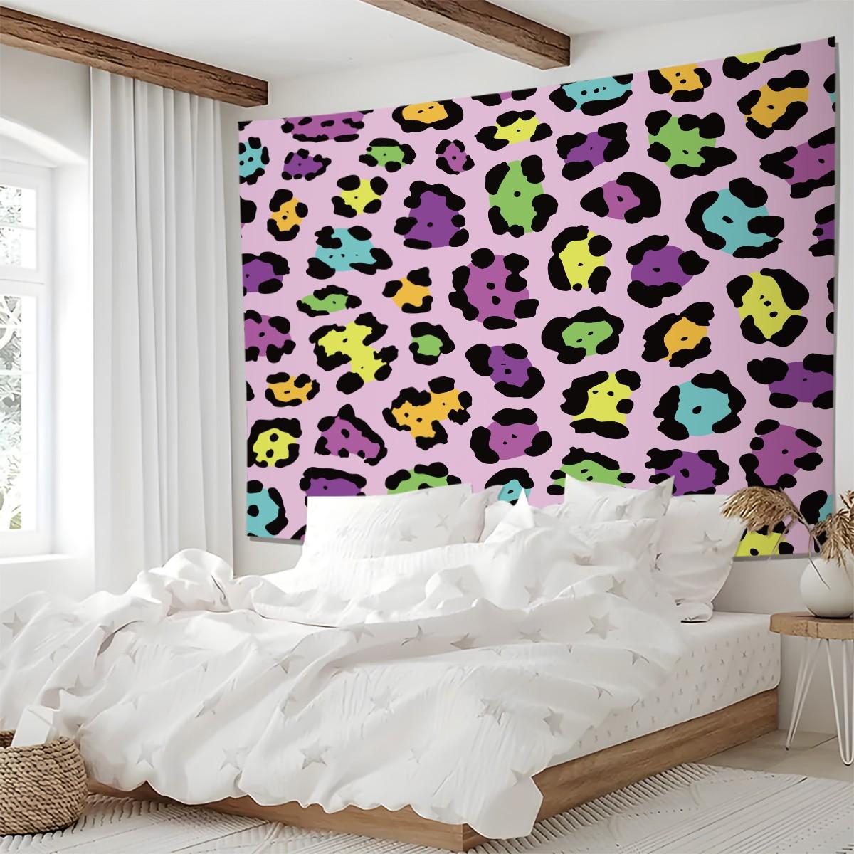 Leopard Print Tapestry, Wild Aesthetic Animal Print Wall Hanging, Vibrant Colorful Cheetah Tapestry for Bedroom Living Room Dorm, Home Wall Decor