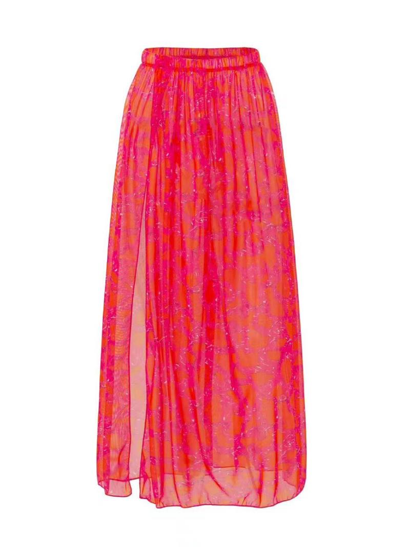 Three-Piece Set Women's All Over Print Ruffle Trim Swimsuit Set, Boho Sleeveless Swim Top & High Waist Swim Bottom & Split Thigh Elastic Waist Cover Up Skirt Set, Ladies Summer Swimwear for Beach, Ruffle Swimsuits