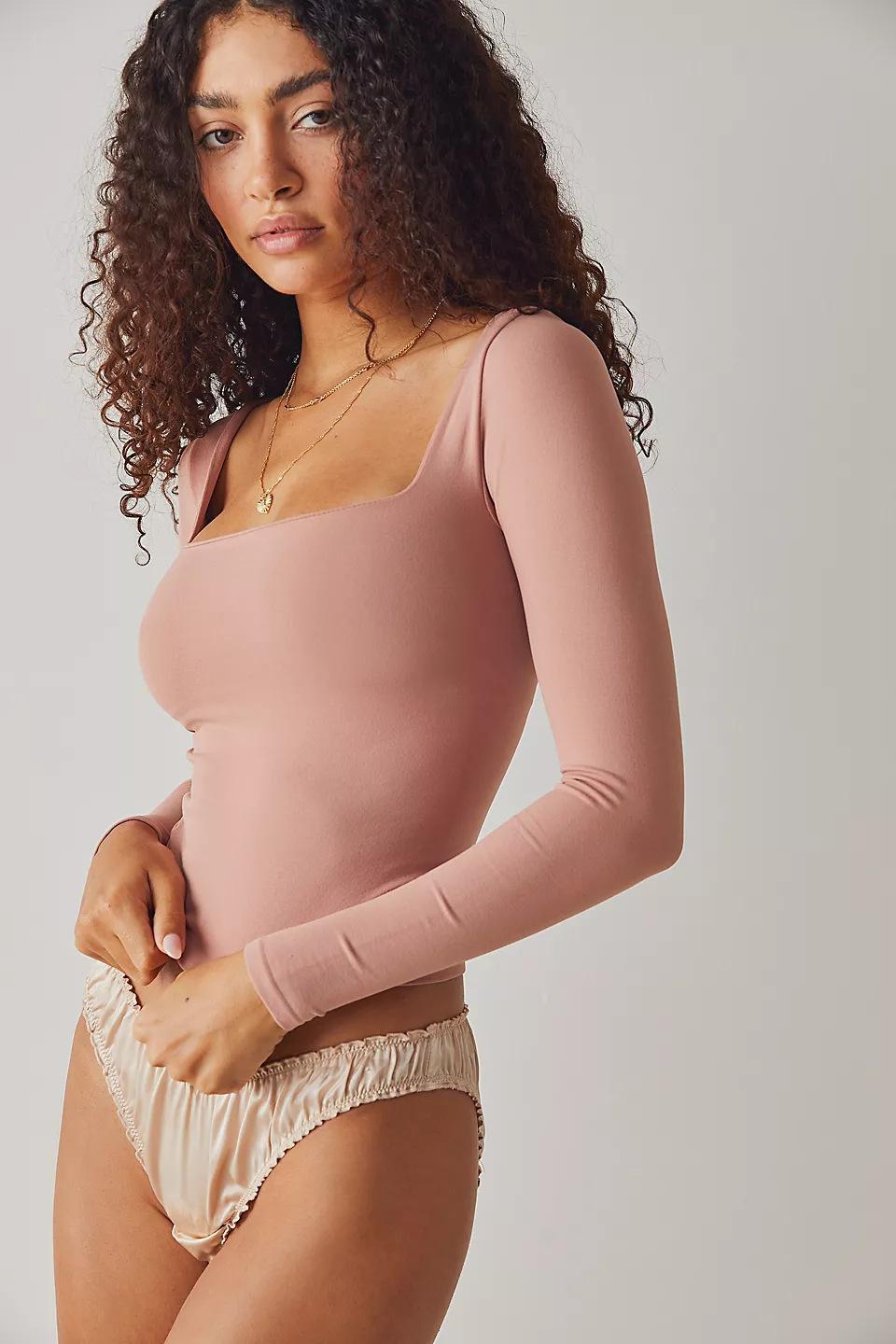 GGFL Women's 2025 Ins New Style Long Sleeve Crop Top, Solid Color Square Neck Slim Fit Base T-Shirt