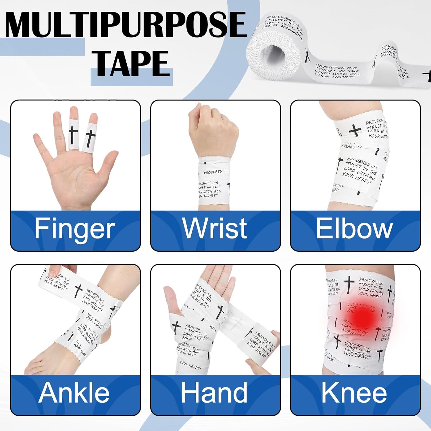 4-8Pcs Christian Cross Athletic Tape 2in x 23ft, Sports Wrist Wrap with Bible Verses for Soccer Football Boxing Gym Athletes, Inspirational Church Gift