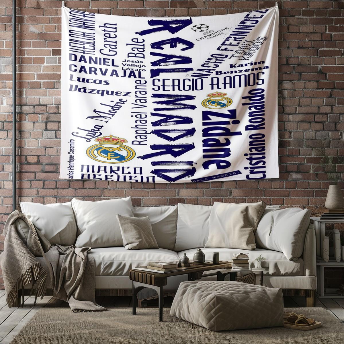 Real Madrid CF Tapestry Wall Hanging, Soccer Team Champions League Themed Wall Tapestry, Sports Fan Room Decor, Dorm Bedroom Living Room Man Cave Wall Art Decoration, Perfect Gift for Football Fans