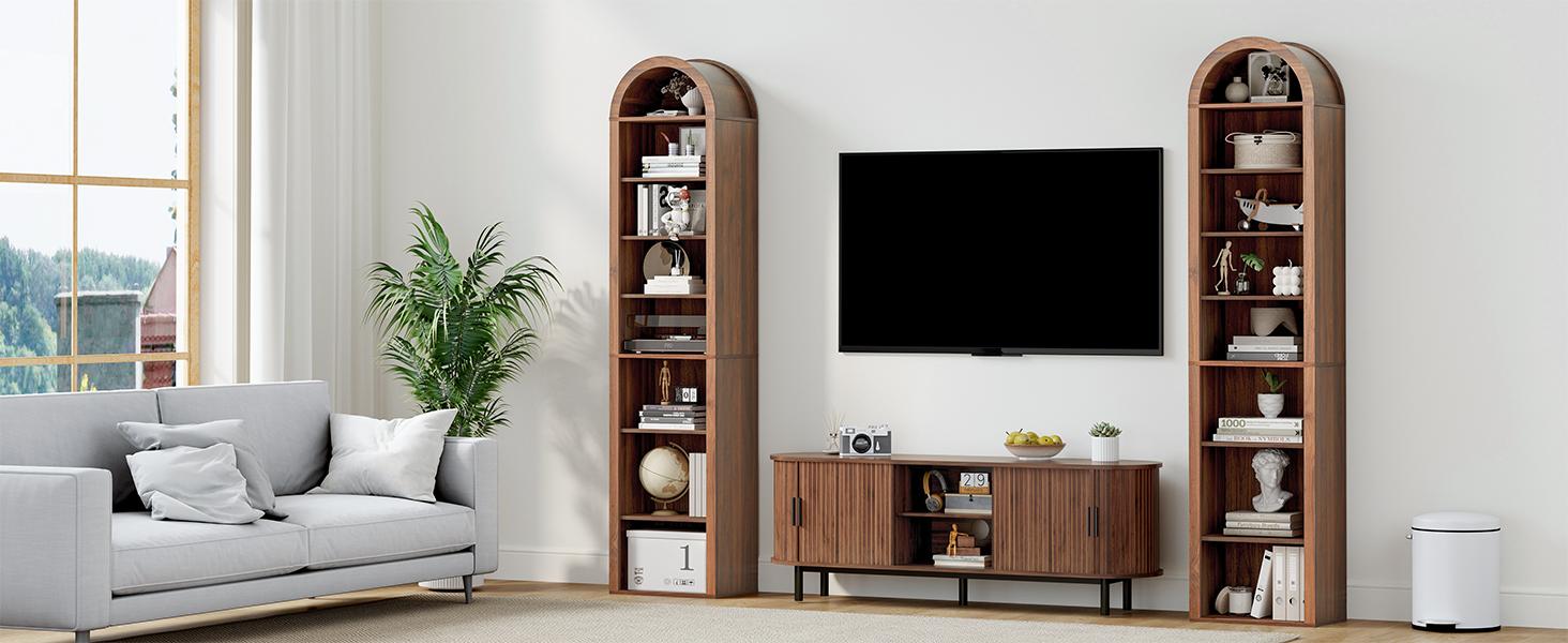 Giratree 70" Tall Arched Wooden Bookshelf – 8-Tier Modern Bookcase with Adjustable Open Display Shelves for Living Room & Office Storage