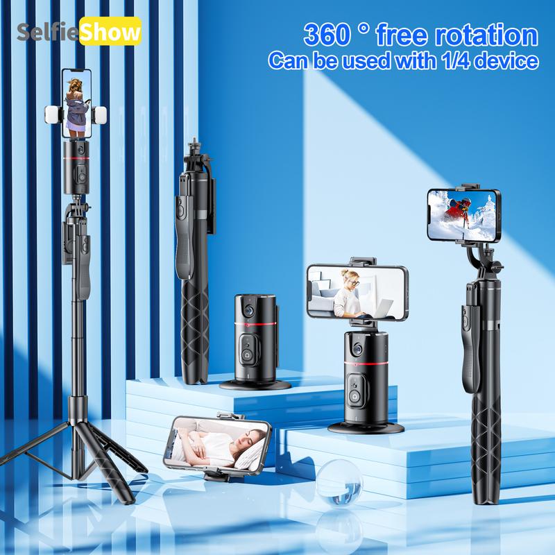 SELFIESHOW 360-Degree Intelligent Face Tracking Gimbal, Smart Gesture Recognition Selfie Stick with Tripod & Fill Light, Selfie Accessories for iOS & Android, Phone