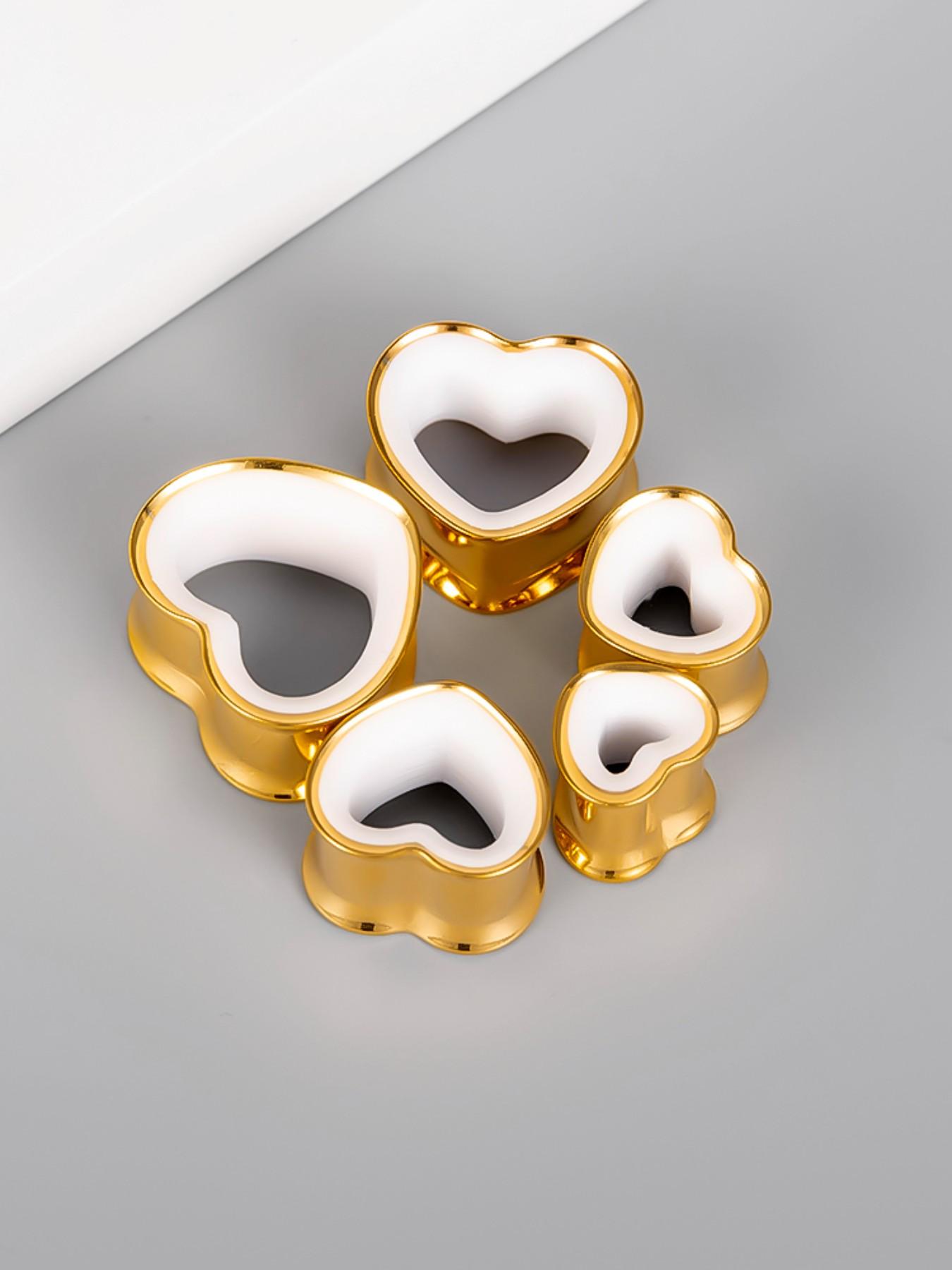 Vanku 2pcs 316L Surgical Steel Heart Shaped Ear Gauges, Hypoallergenic Double Flare Plugs, Y2K Body Piercing Jewelry for Stretched Ears