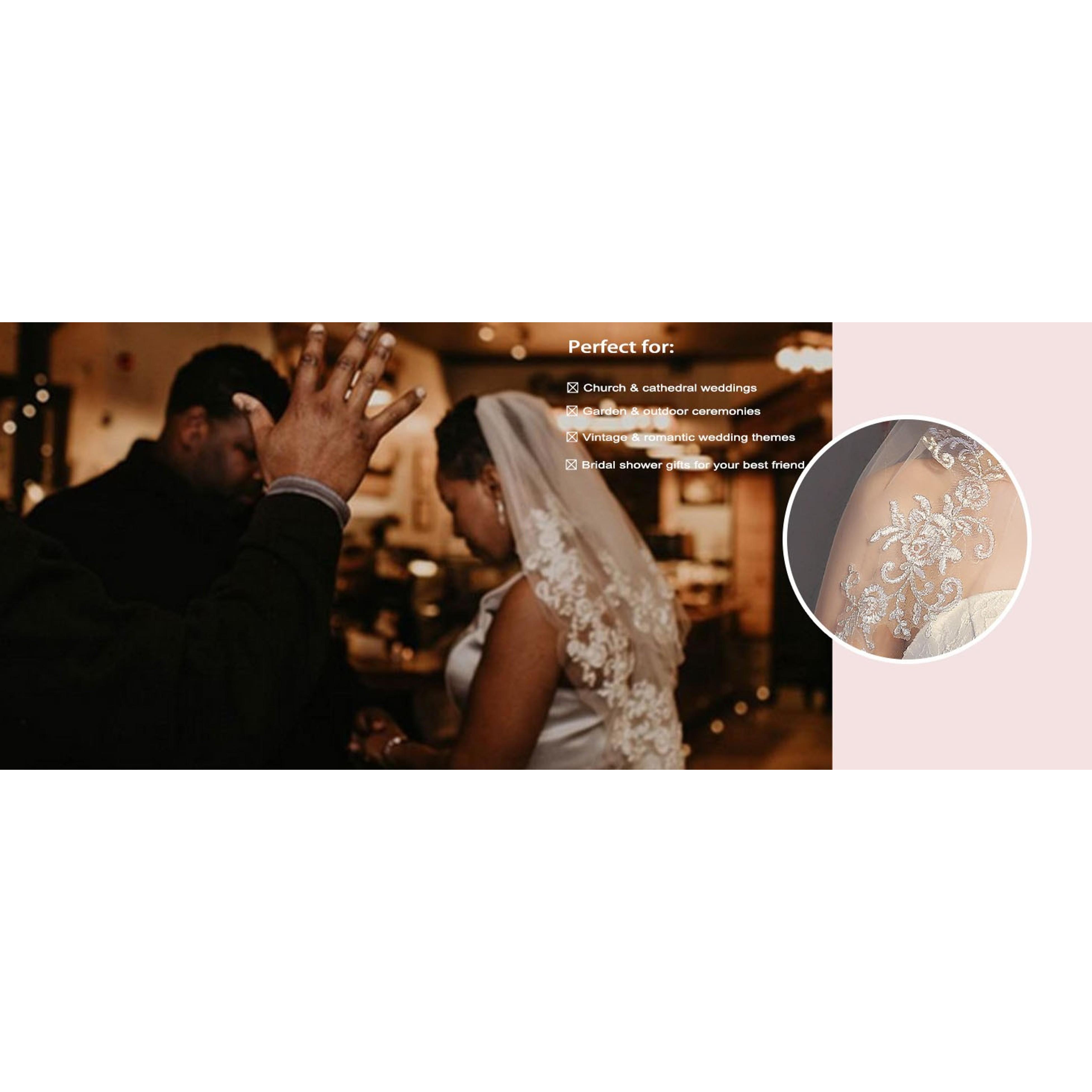 Short Bride Wedding Veils with Floral Lace, 2 Tier 2T Waist Length Soft Tulle Hair Accessories Short Bride Wedding Veils with Floral Lace, 2 Tier 2T Waist Length Soft Tulle Hair Accessories