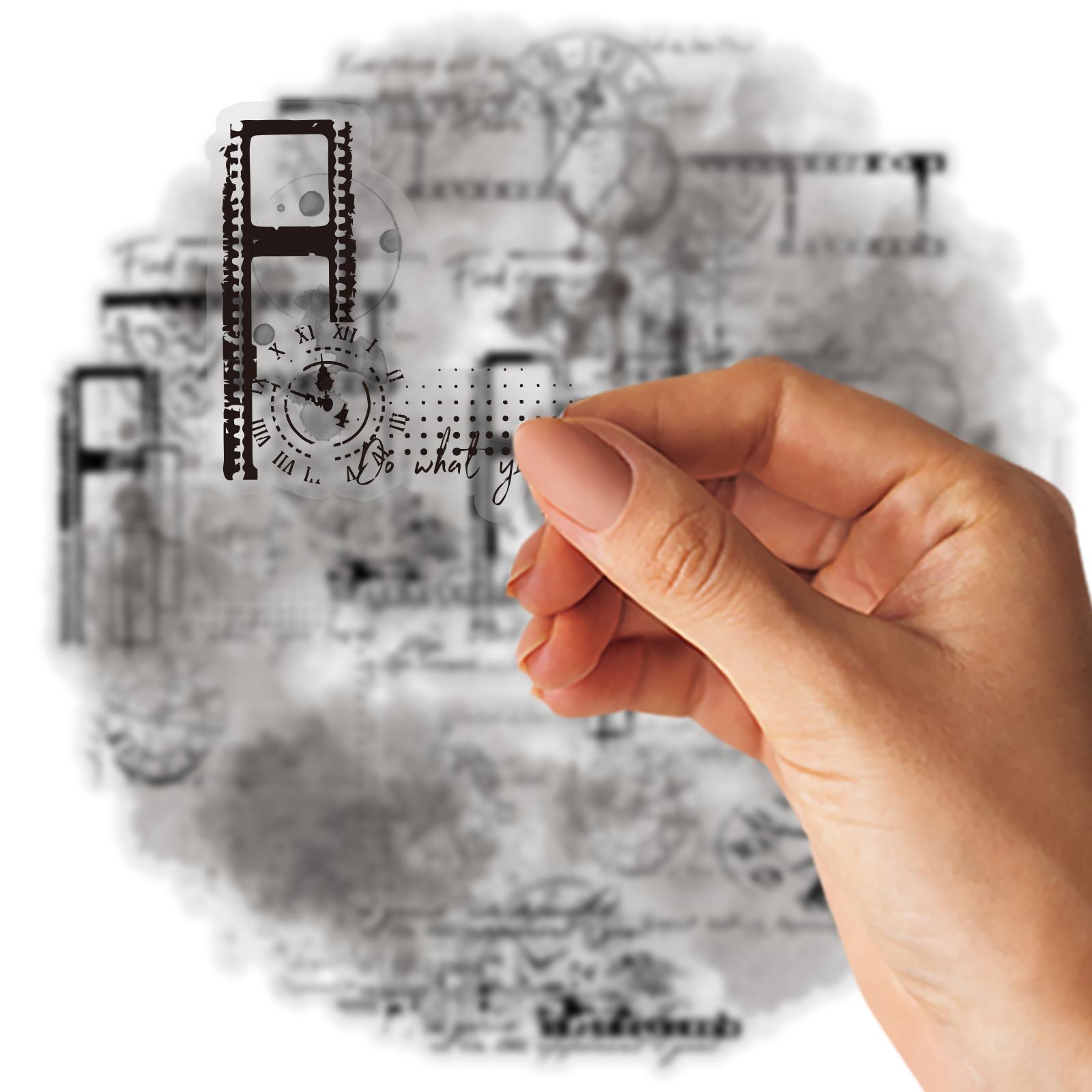 Etori Life 30Pcs Vintage Black and White Clock Film Phrase Stickers Light Retro Journal Decoration Stickers for Laptops, Phone Stickers, Suitcases, Office Decoration Accessories, Guitars, Photo Albums, DIY Crafts, Room Decoration, Card Making