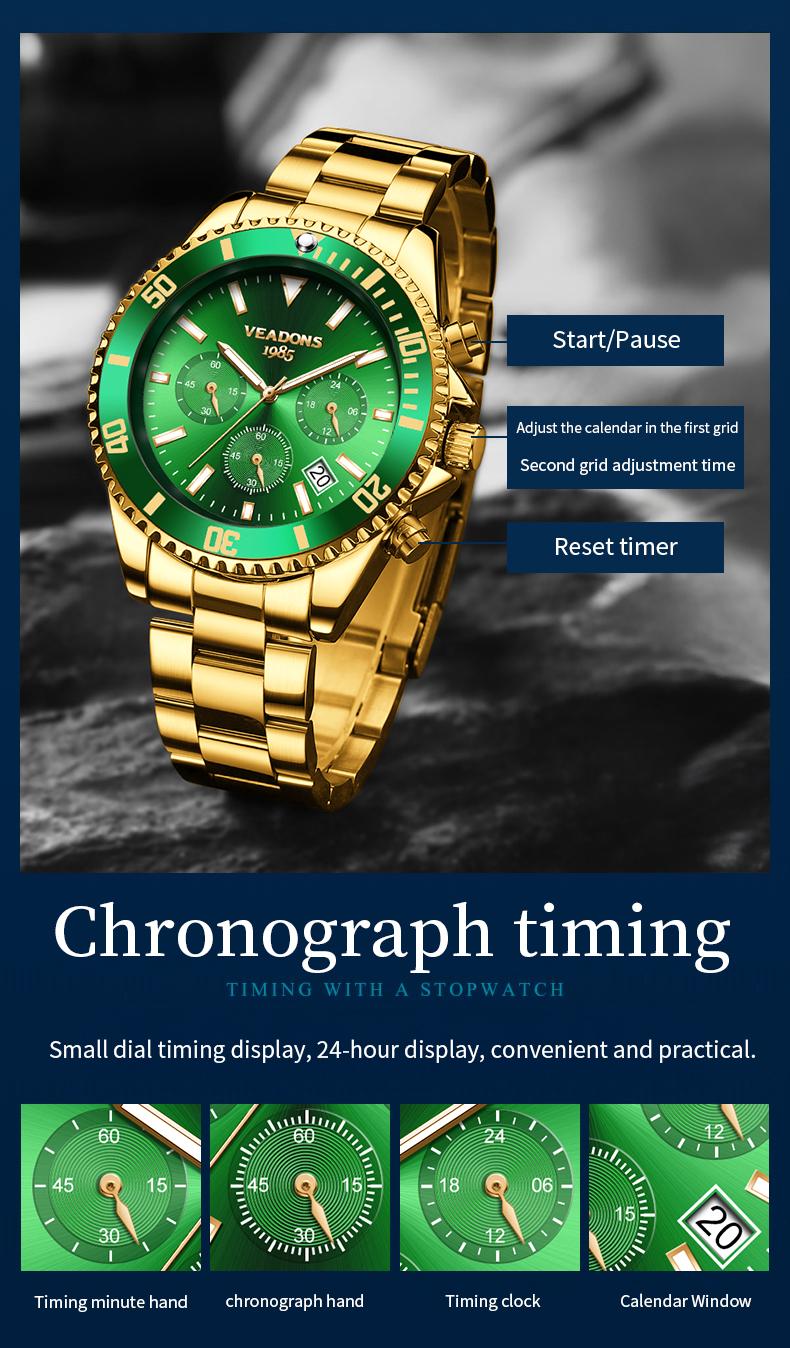 【dealsforyoudays】Veadons Men's Luxury Dress Watch, Green Dial, 40mm Stainless Steel Strap, Rotating Quartz Analog, Waterproof Luminous Large Dial Boss Wristwatch summer business 【dealsforyoudays】Veadons Men's Luxury Dress Watch, Green Dial, 40mm Stainless Steel Strap, Rotating Quartz Analog, Waterproof Luminous Large Dial Boss Wristwatch summer business