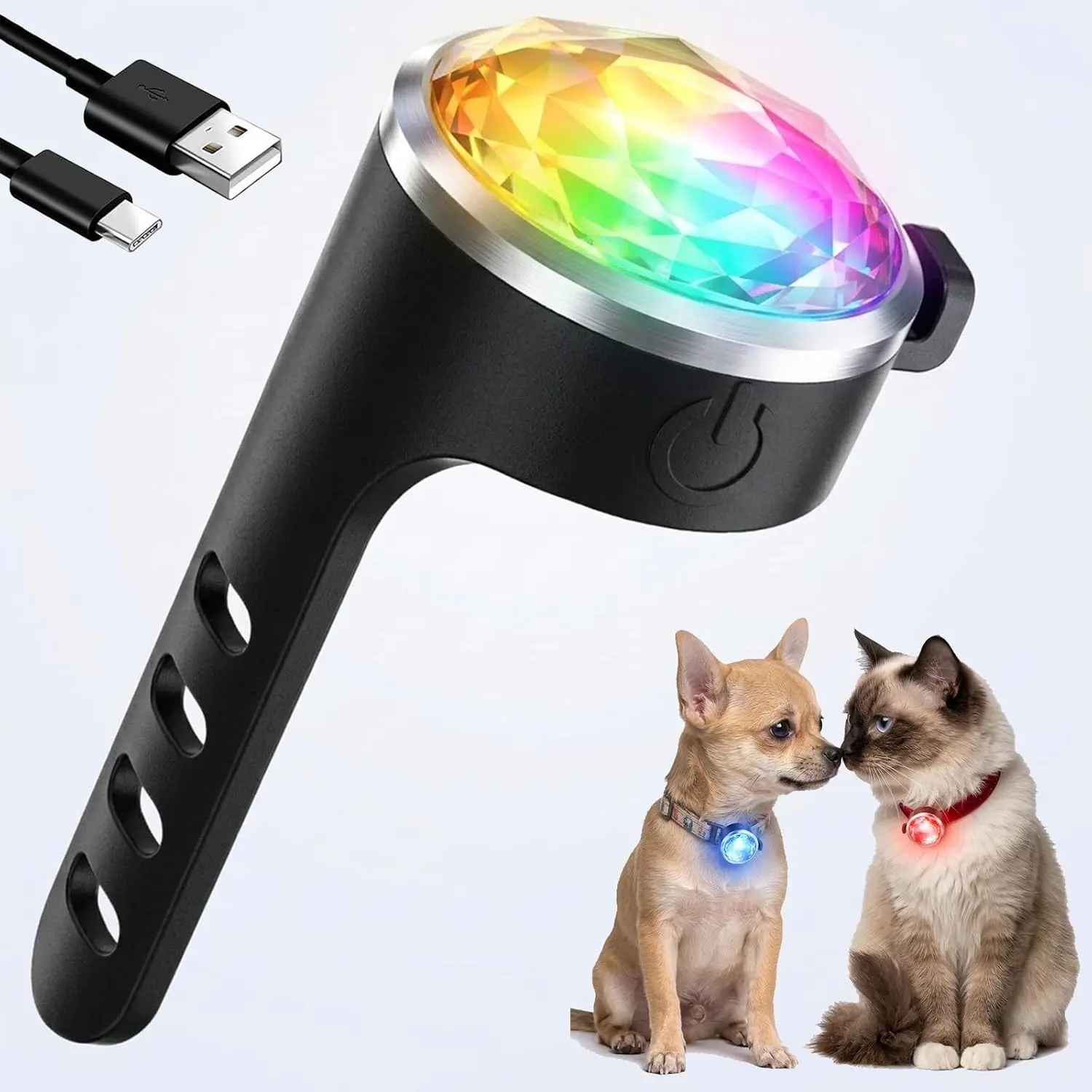 2-Pack Dog Collar Lights, USB-C Rechargeable Clip-On Dog Light, Waterproof LED Pet Safety Light with Adjustable Silicone Strap for Night Walking Camping (RGB 7-Color)