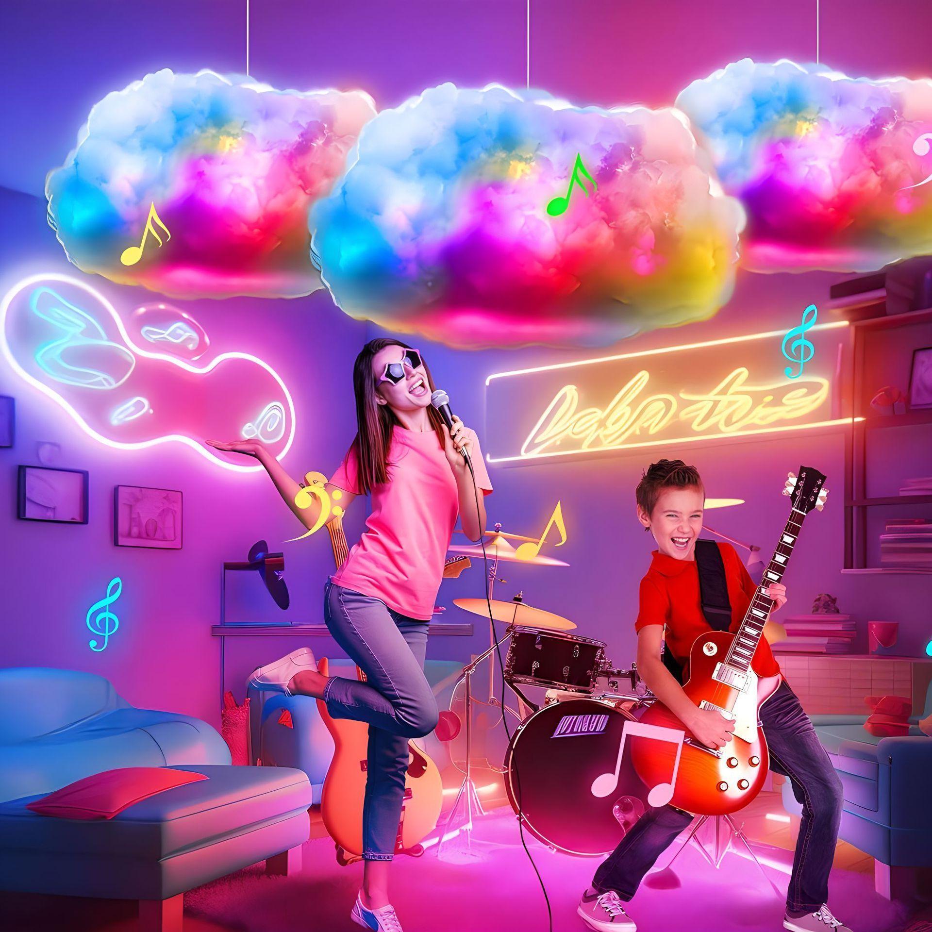USB Powered 3D Cloud Light, Colorful Ambiance Lamp, Button Control, Multi-Color Fantasy Design, RGB Music Sync, Sound Sensor, DIY Hanging Decor