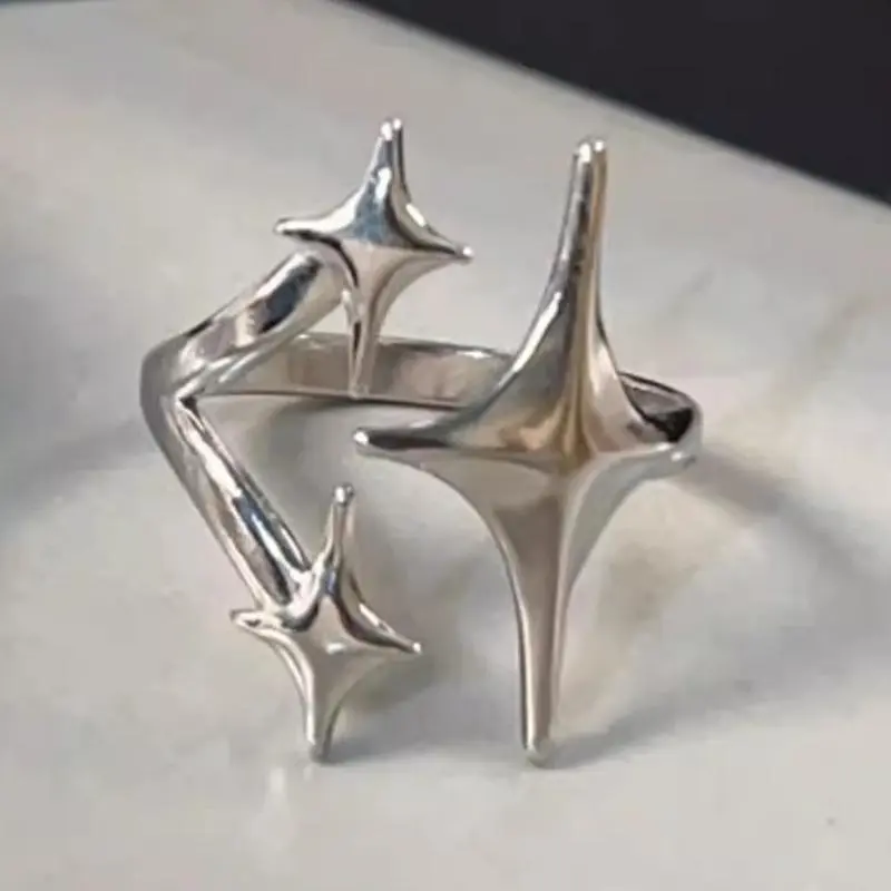 New Stainless Steel Y2K Cross Star Shape Rings for Women Hip Hop Punk Adjustable Couple Rings Minimalist Party Jewelry Gifts