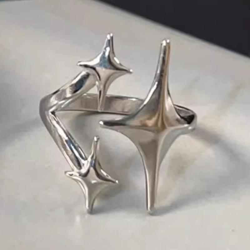 New Stainless Steel Y2K Cross Star Shape Rings for Women Hip Hop Punk Adjustable Couple Rings Minimalist Party Jewelry Gifts