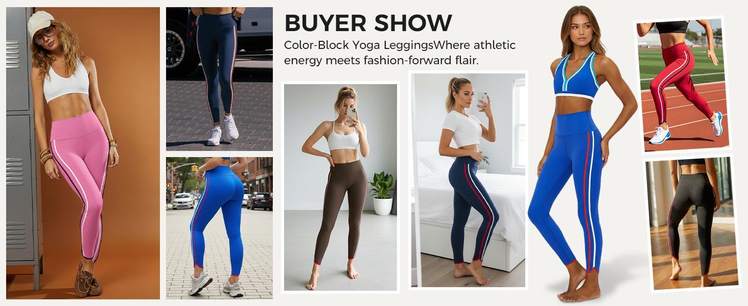 Aoysky Women's 25" CloudSoft High Waist Leggings - Side Stripes, Seamless, Stretch Skinny, Booty Lifting Gym Athleisure Sportswear for Yoga, Fitness - Summer Wins, Summer Outfits, Vacation Outfits