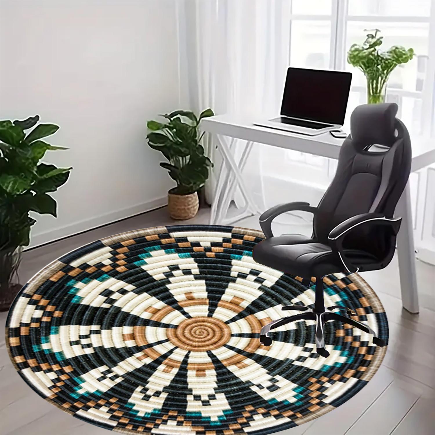 1piece of fashionable woven rope printed 2D plan circular pattern floor mat, suitable for bedroom bedside decoration, living room home decoration, balcony decoration, hotel decoration, entrance, kitchen, bathroom and other places, available in all seasons