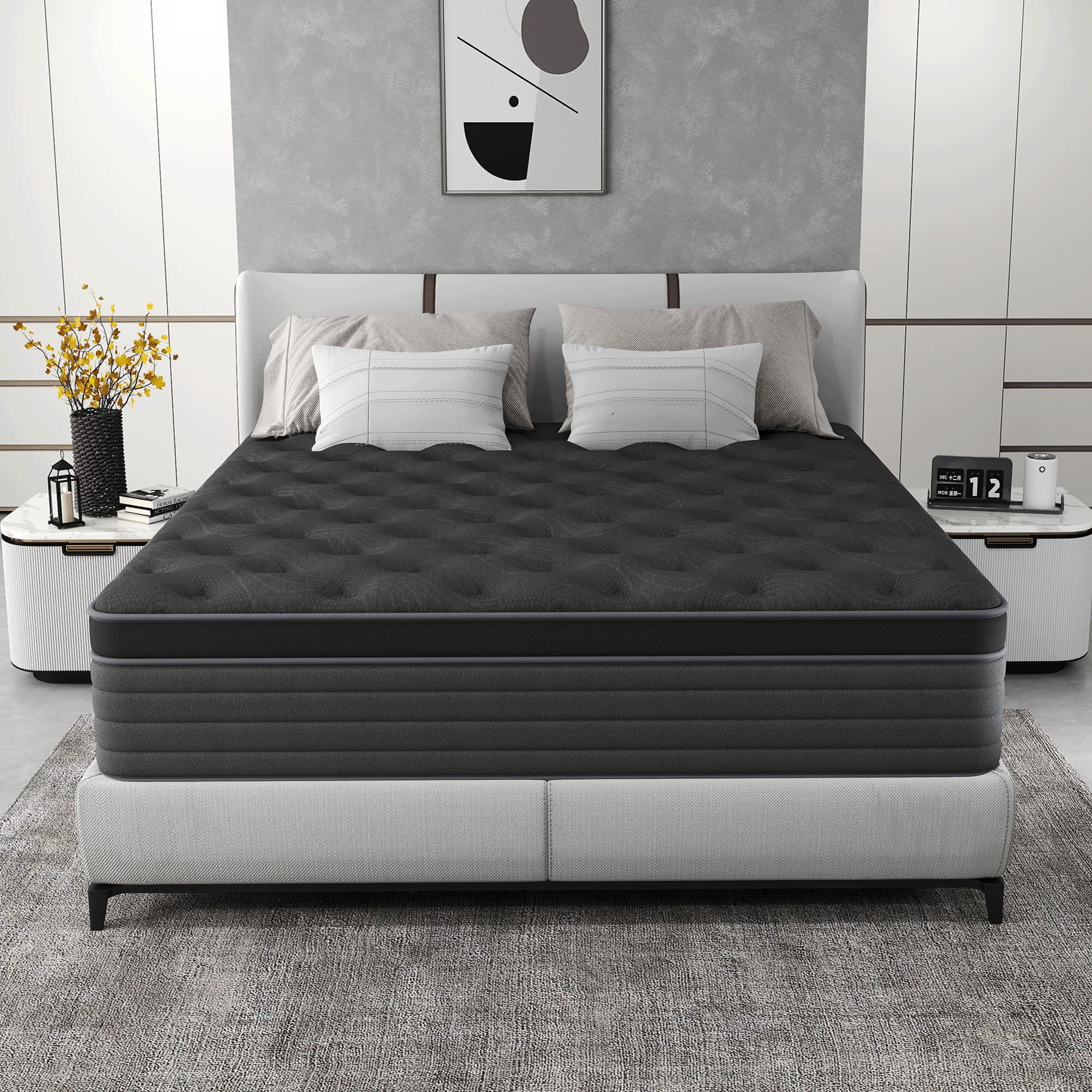 full size mattress 12-inch/14-inch black Mattress, colchones para cama Memory Foam, Pocketed Springs, Suitable for Homes and Hotels, Delivers a Comfortable and Supportive Sleeping Experience.Twin\King queen size mattress memory foam mattress